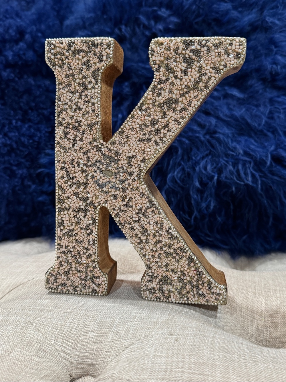 Beaded Decorative Letter K - Neutral Beige Accent